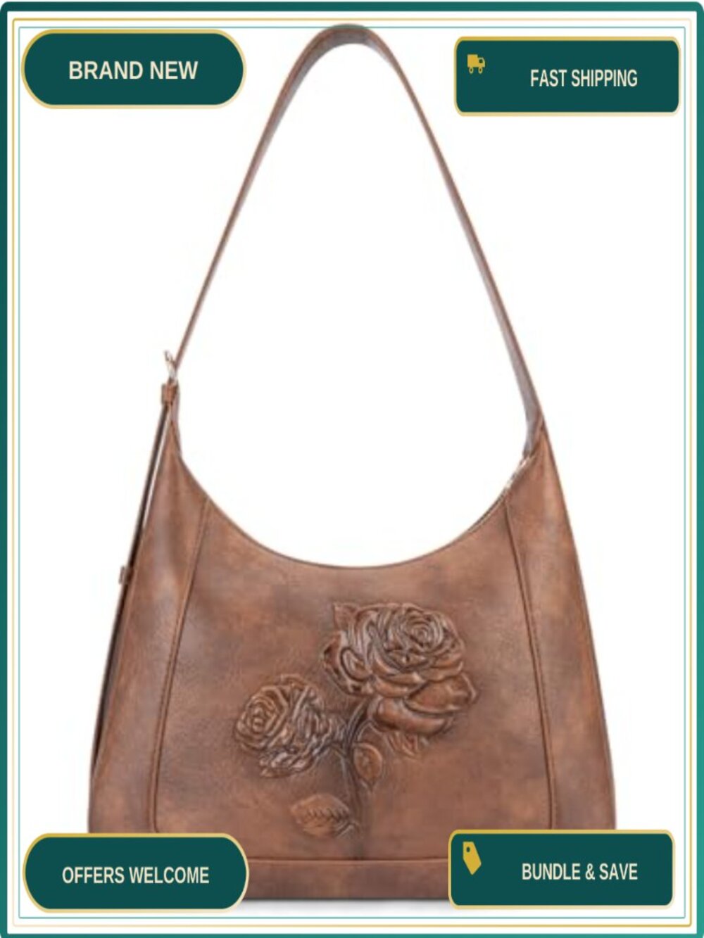 Small Embossed Vegan Leather Hobo Shoulder Bag